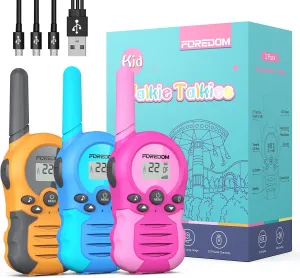 Rechargeable Walkie Talkies for Kids Walkie Talkies Long Range for Boy & Girl Age 3 to 12 Year Old Birthday Toys - 3 Pack