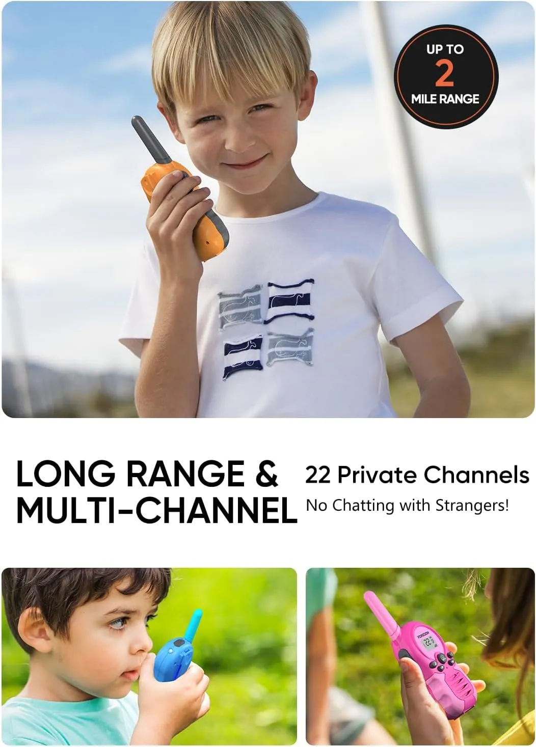 Rechargeable Walkie Talkies for Kids Walkie Talkies Long Range for Boy & Girl Age 3 to 12 Year Old Birthday Toys - 3 Pack