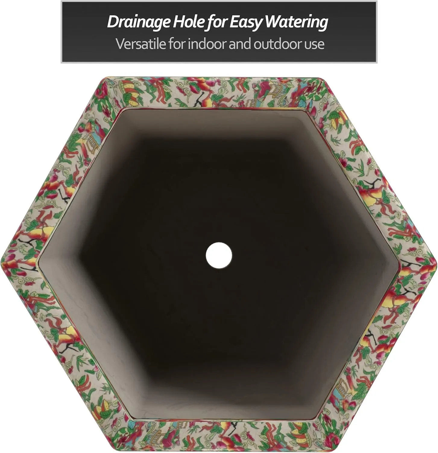 Red Lantern 10" Porcelain Flower Pot, Rose Medallion