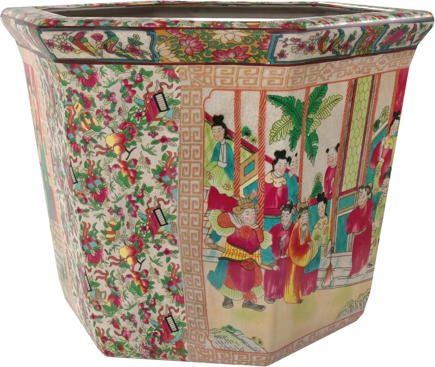 Red Lantern 10" Porcelain Flower Pot, Rose Medallion