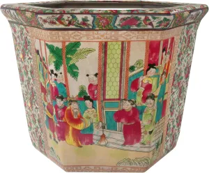 Red Lantern 10" Porcelain Flower Pot, Rose Medallion
