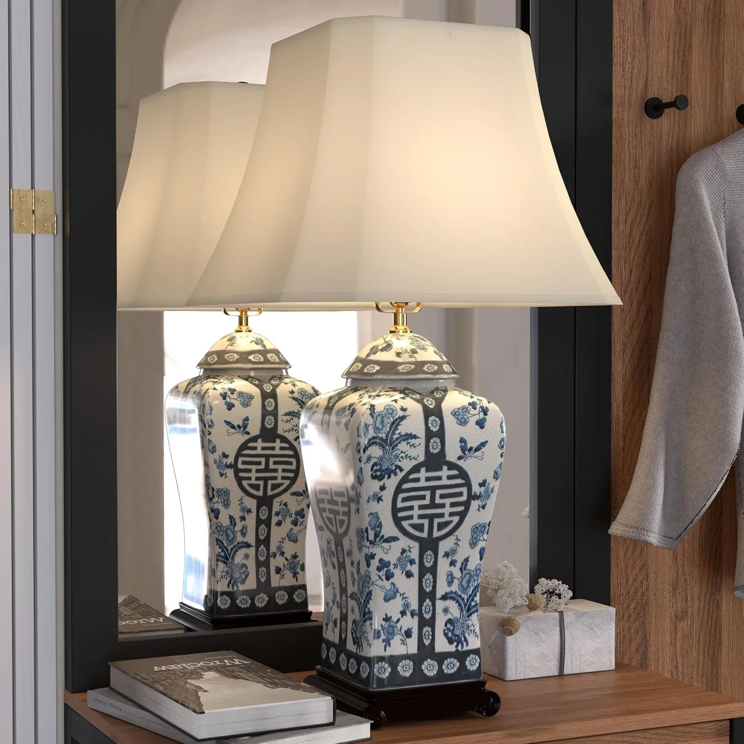 Red Lantern 26" Floral Blue & White Vase Lamp