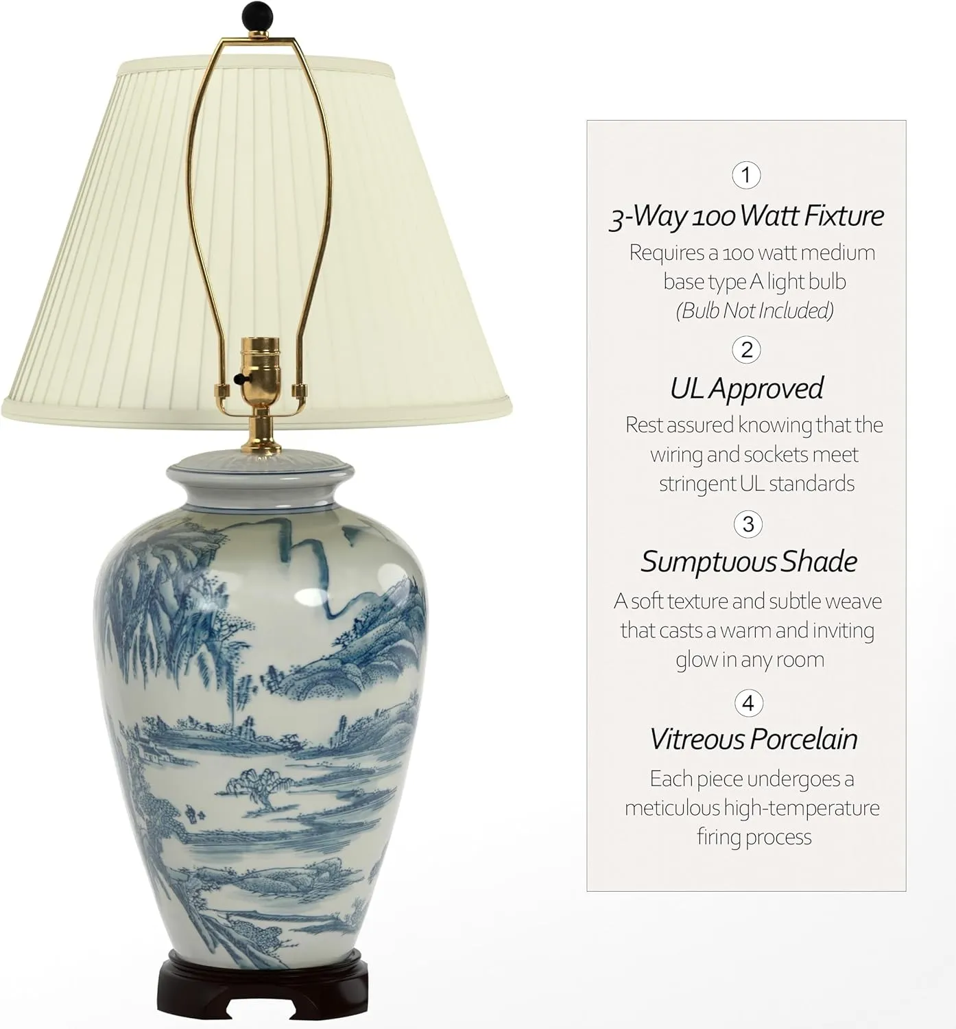Red Lantern 29" Blue and White Chinese Landscape Lamp