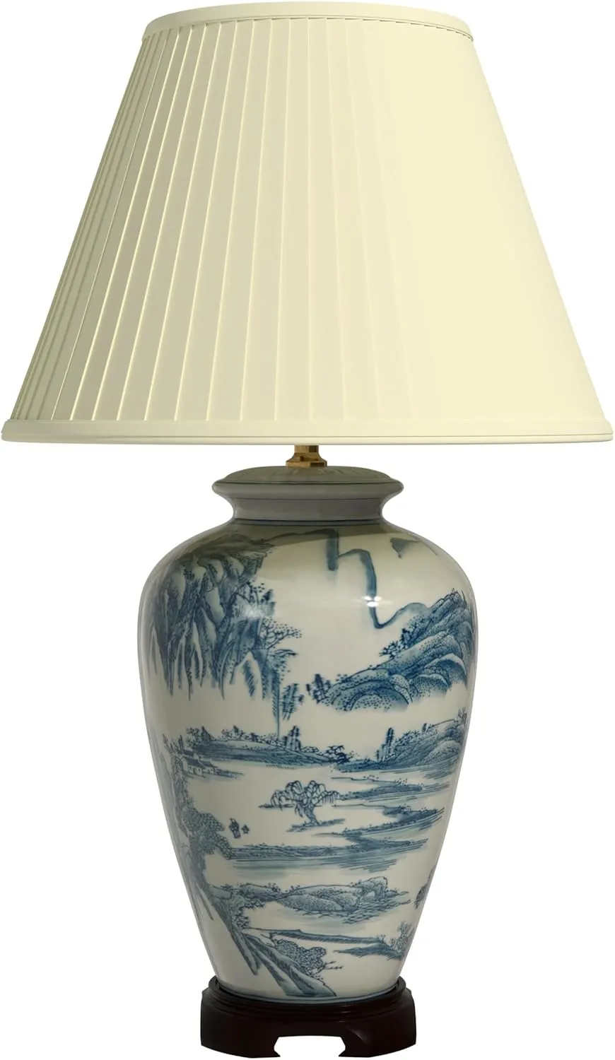 Red Lantern 29" Blue and White Chinese Landscape Lamp