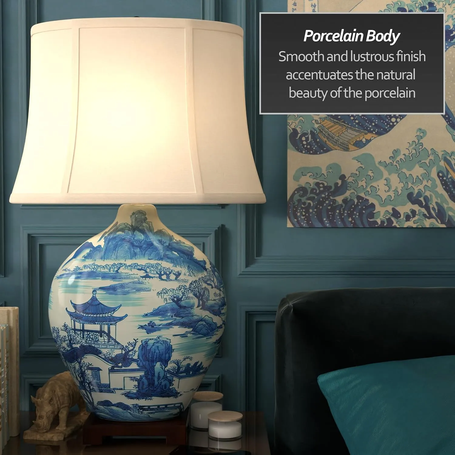 Red Lantern 32" Blue and White Ming Landscape Vase Lamp