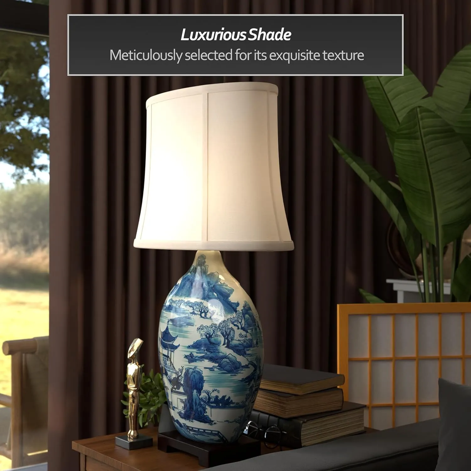 Red Lantern 32" Blue and White Ming Landscape Vase Lamp