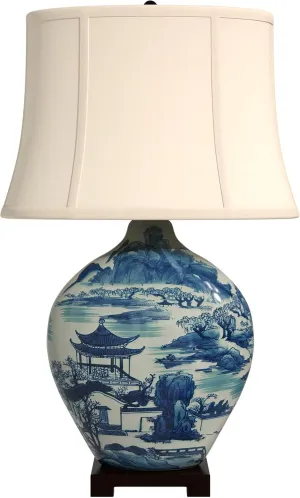 Red Lantern 32" Blue and White Ming Landscape Vase Lamp