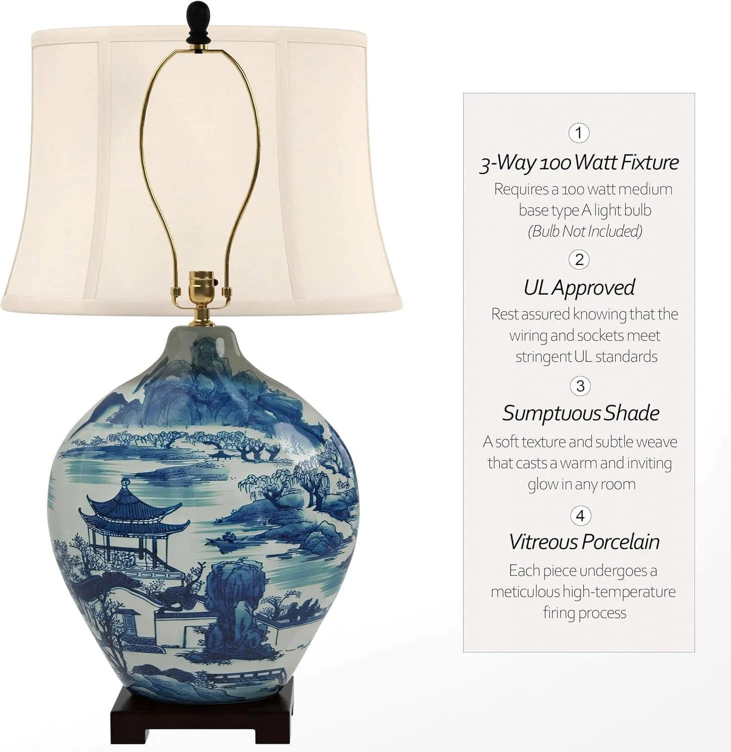 Red Lantern 32" Blue and White Ming Landscape Vase Lamp