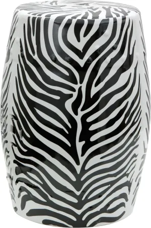 Red Lantern Zebra Leaf Porcelain Garden Stool Seating, 18" high, Black & White