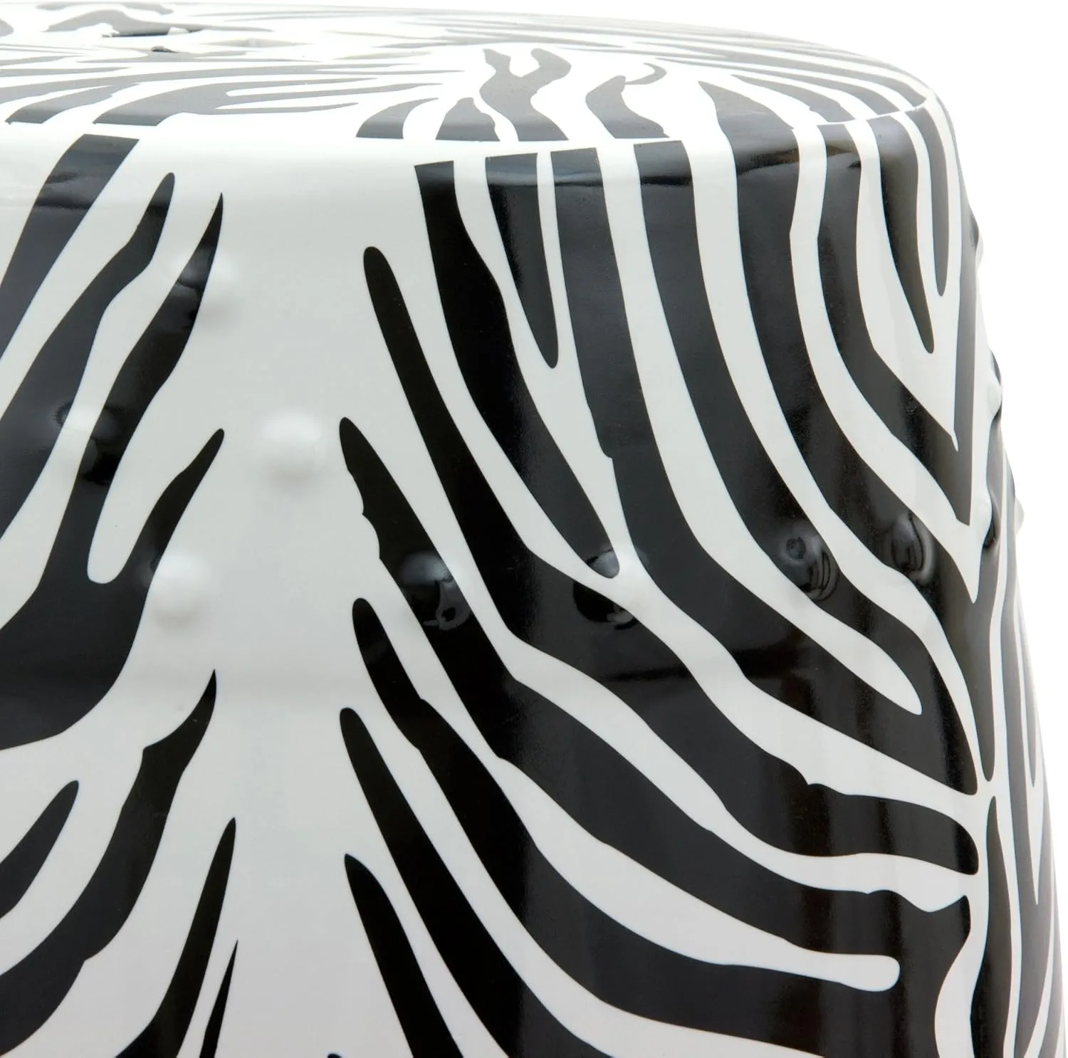 Red Lantern Zebra Leaf Porcelain Garden Stool Seating, 18" high, Black & White