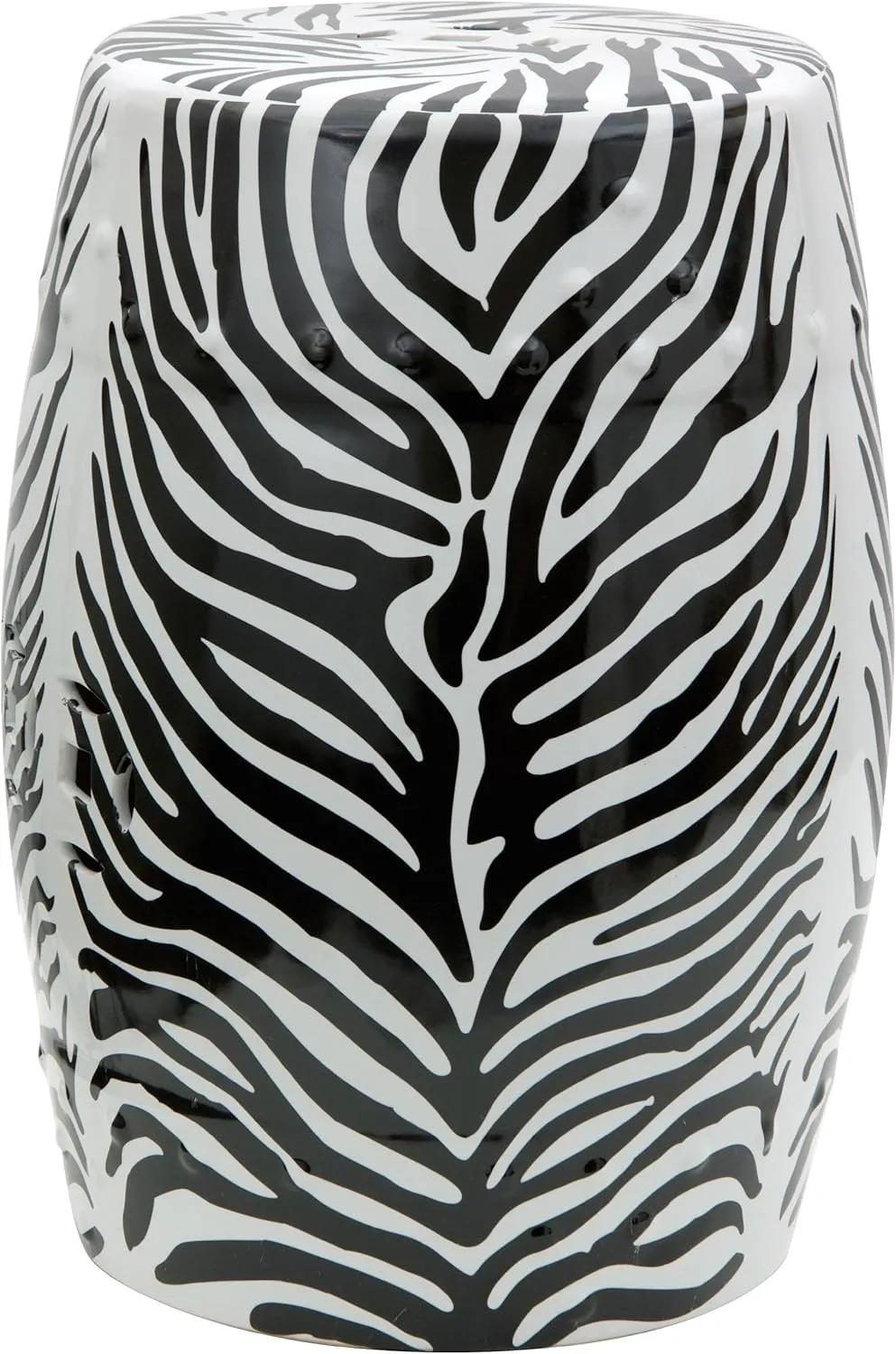 Red Lantern Zebra Leaf Porcelain Garden Stool Seating, 18" high, Black & White