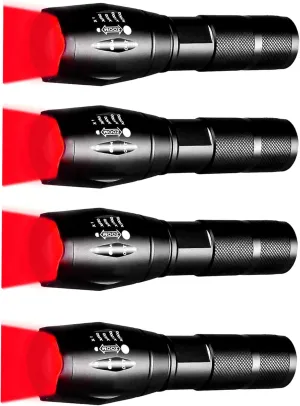 Red LED Flashlight - Single Mode Adjustable Focus Flashlights for Night Observation, Astronomy, Aviation, and Outdoor Activities,4-Pack