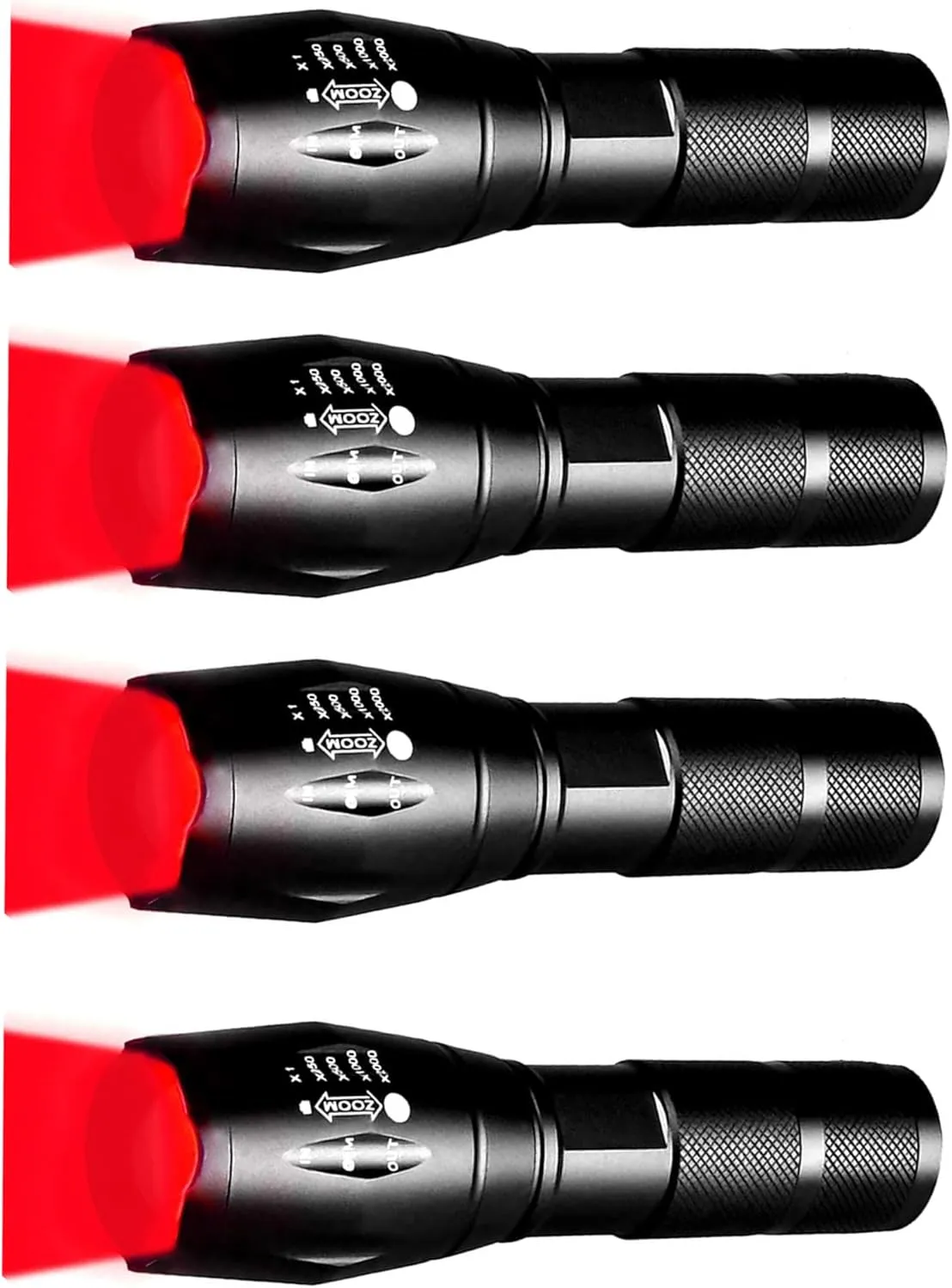 Red LED Flashlight - Single Mode Adjustable Focus Flashlights for Night Observation, Astronomy, Aviation, and Outdoor Activities,4-Pack