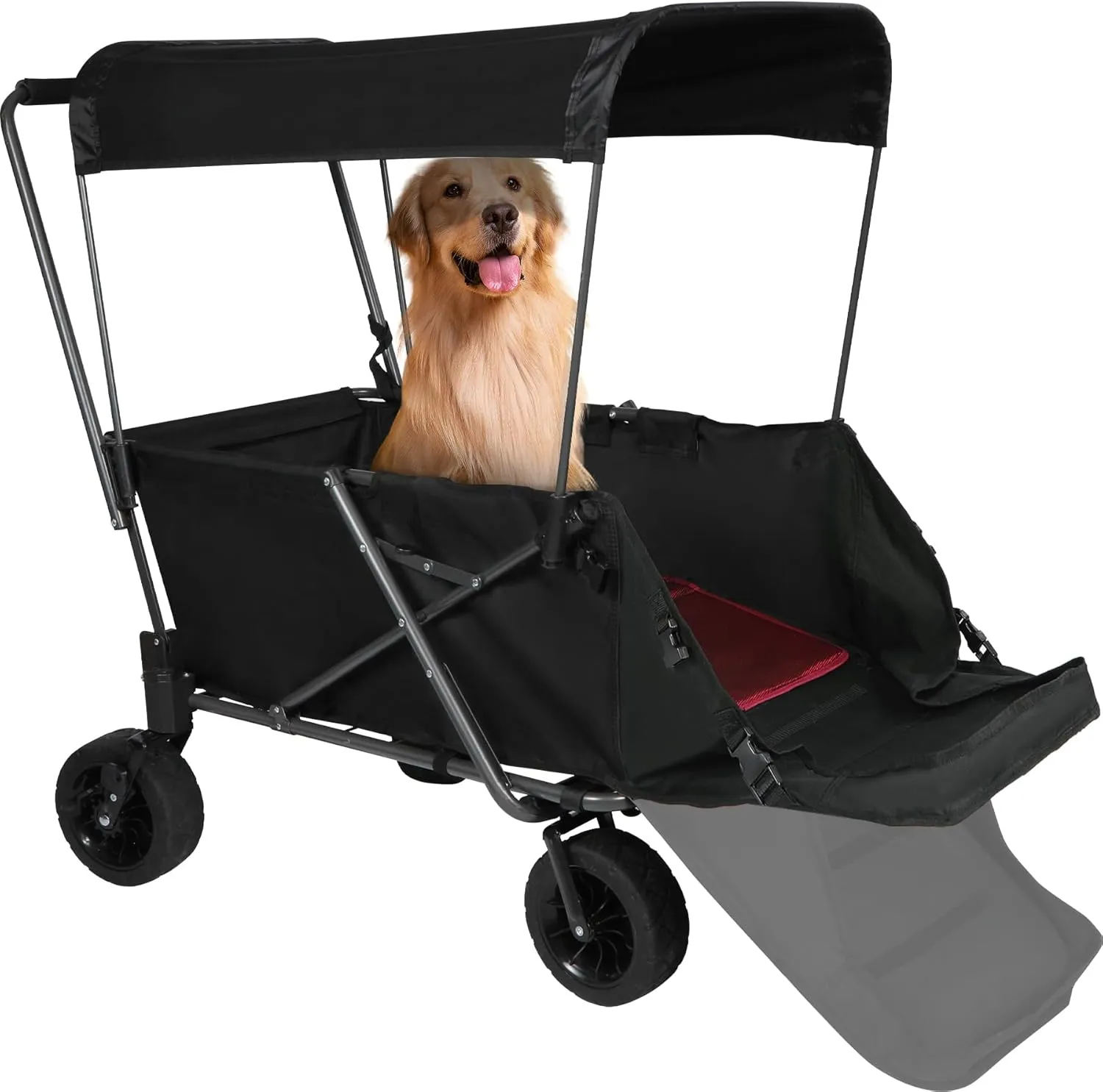 REDCAMP Folding Dog Wagon Cart with Canopy Heavy Duty, 220L Large Collapsible Utility Cart Dog Stroller with Extendable Rear End for Sports Shopping Pet, Black