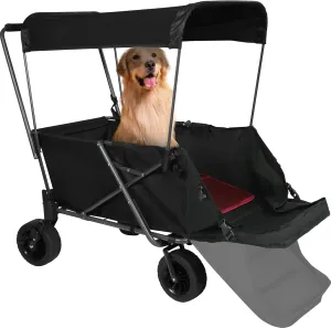 REDCAMP Folding Dog Wagon Cart with Canopy Heavy Duty, 220L Large Collapsible Utility Cart Dog Stroller with Extendable Rear End for Sports Shopping Pet, Black