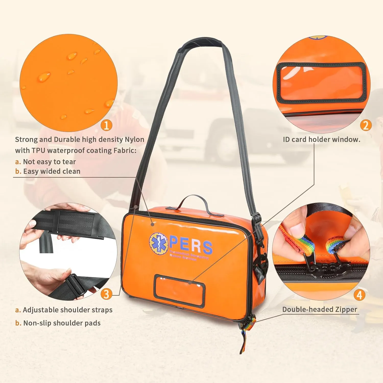Resuscitator Portable Oxygen Machine Bag for BVM,Medical Duffel bag Bag with Adjustable Shoulder Straps (Orange, 15.7"x9.9"x5.9")
