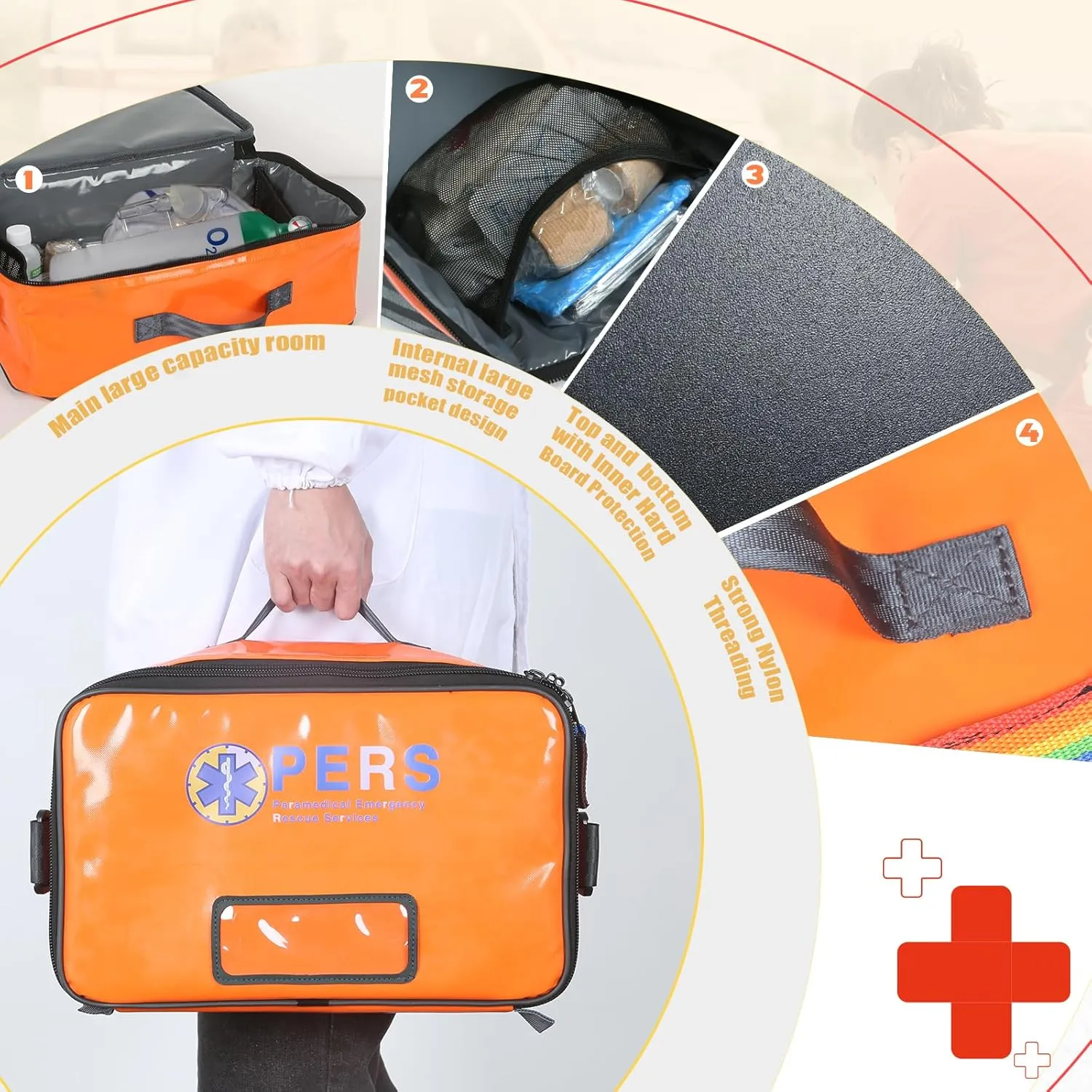 Resuscitator Portable Oxygen Machine Bag for BVM,Medical Duffel bag Bag with Adjustable Shoulder Straps (Orange, 15.7"x9.9"x5.9")