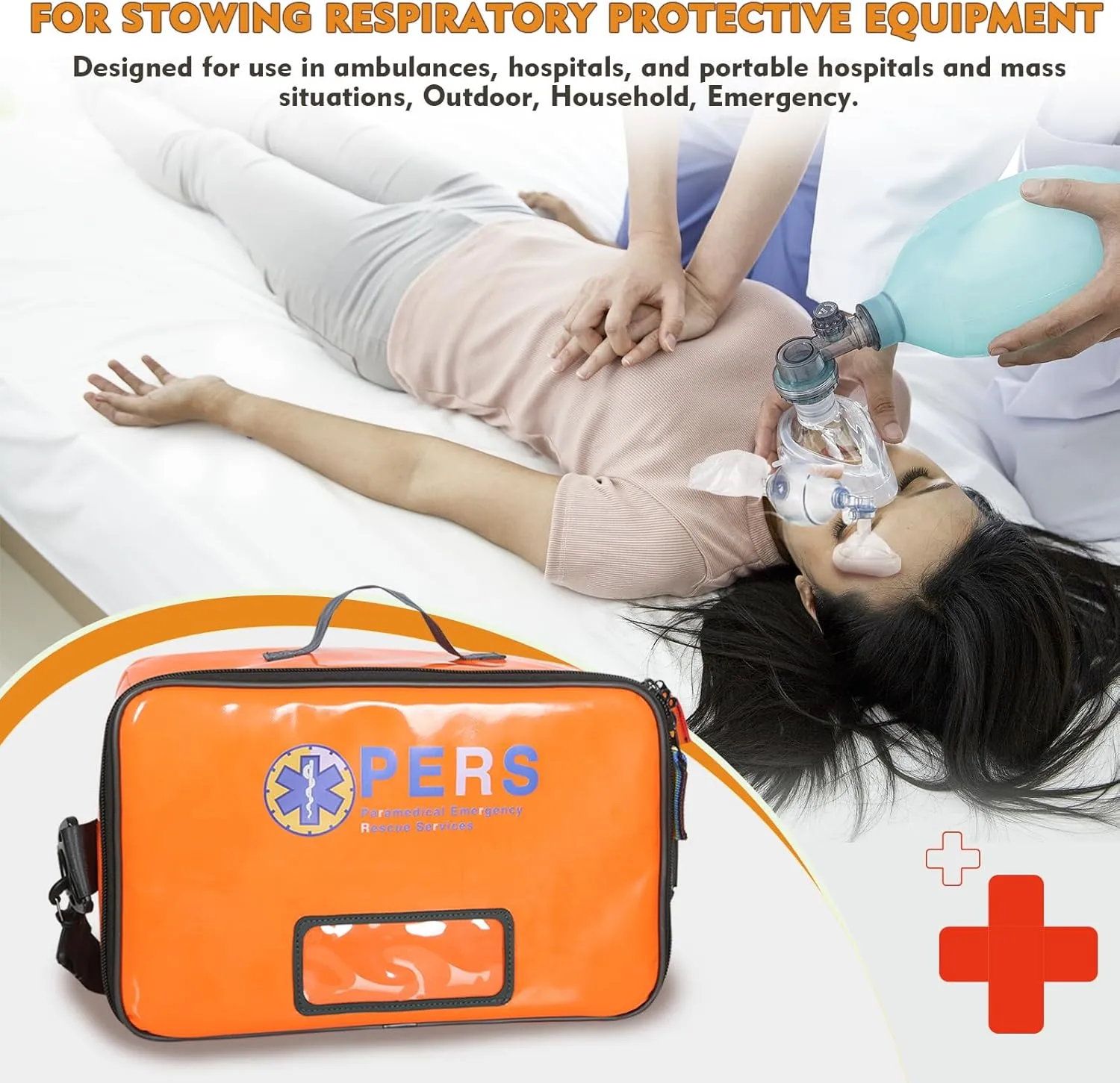 Resuscitator Portable Oxygen Machine Bag for BVM,Medical Duffel bag Bag with Adjustable Shoulder Straps (Orange, 15.7"x9.9"x5.9")