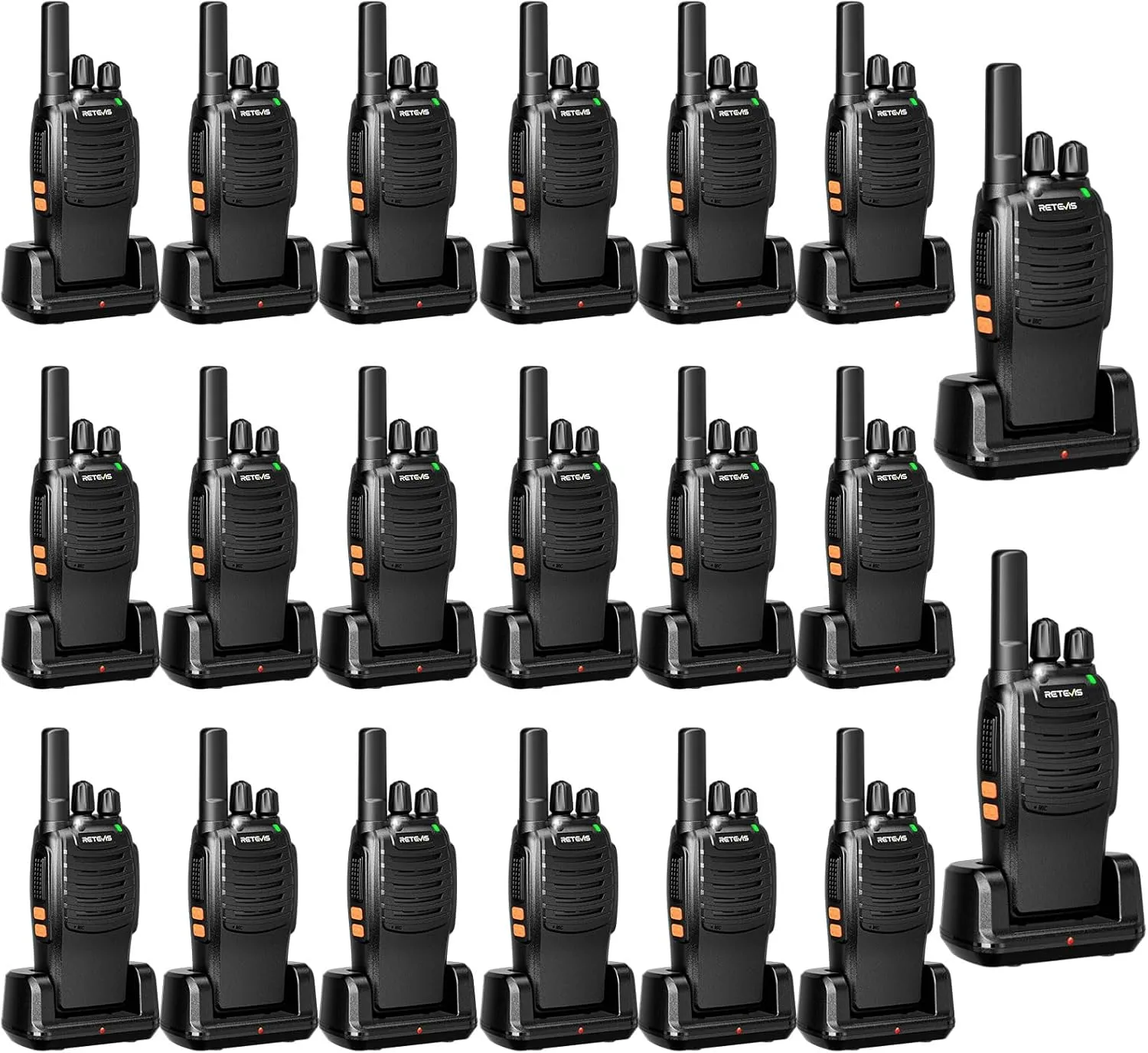 Retevis H-777 2 Way Radios Walkie Talkies Long Range, Rechargeable Two Way Radios, Hand Free Adults Walkie Talkies with Charging Base(Black, 20 Pack)