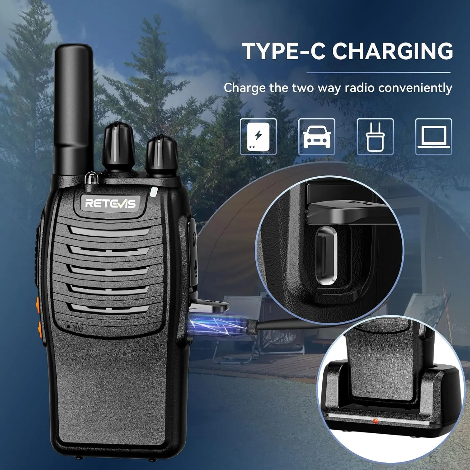Retevis H-777 Rechargeable Walkie Talkies, Mini 2 Way Radios Long Range, Small Walky Talky, Portable FRS Two Way Radios with LED Flashlight(Black, 2 Pack)