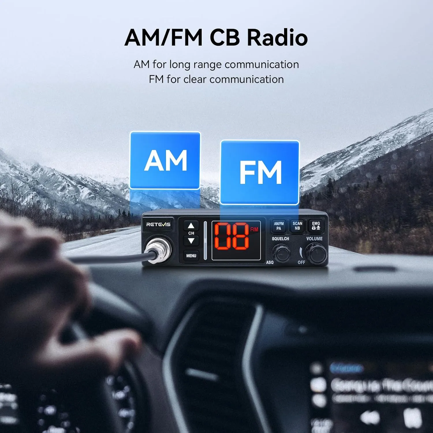 Retevis MB3A 40-Channel AM/FM CB Radio Kit - Long Range Trucker Radio with Antenna, 12V/24V Cigarette Lighter, Noise Limiter, PA, Emergency Channels 9/19, Cooling System