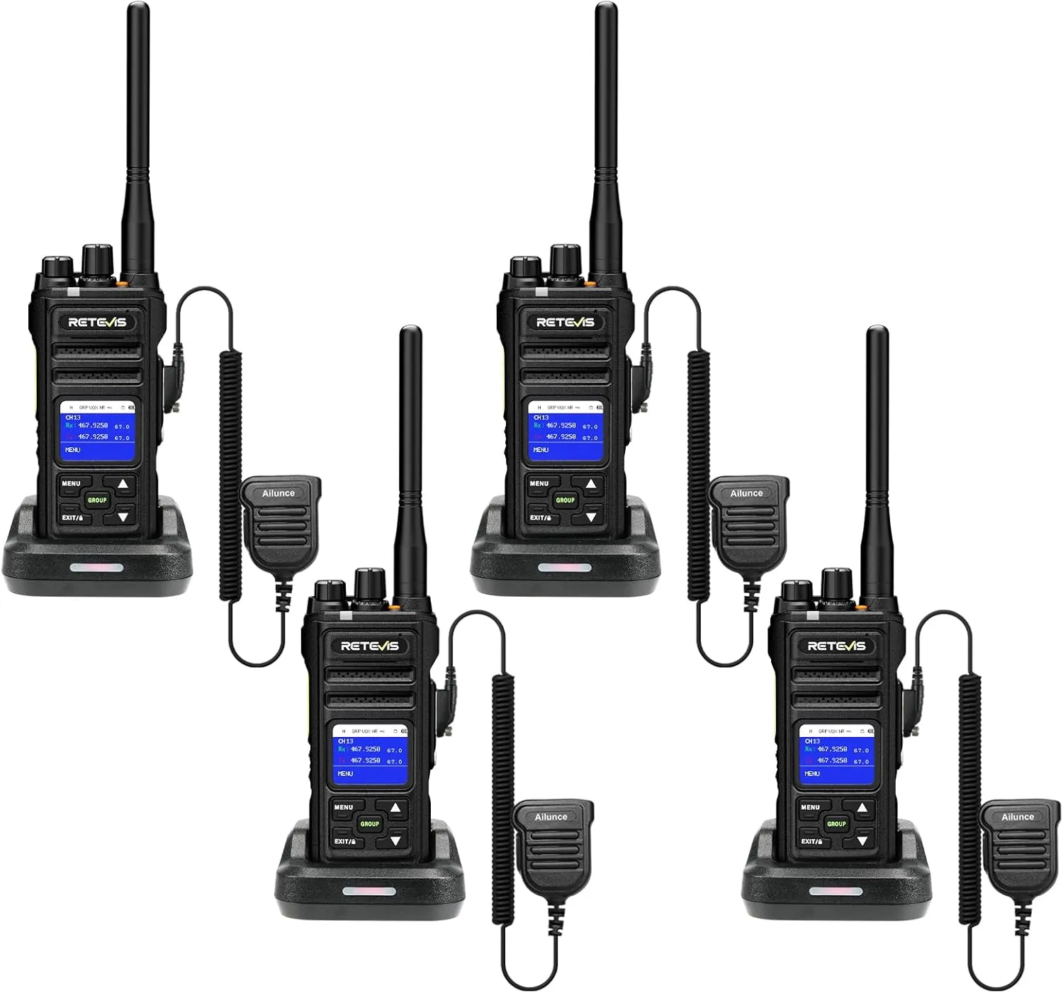 Retevis NR30S 2 Way Radio Long Range,IP67 Waterproof GMRS Two Way Radios with Shoulder Mic,2800mAh Battery,Group Call,NOAA,Noise Canceling,Professional Walkie Talkies for Jobsite Supplier Team(4 Pack)