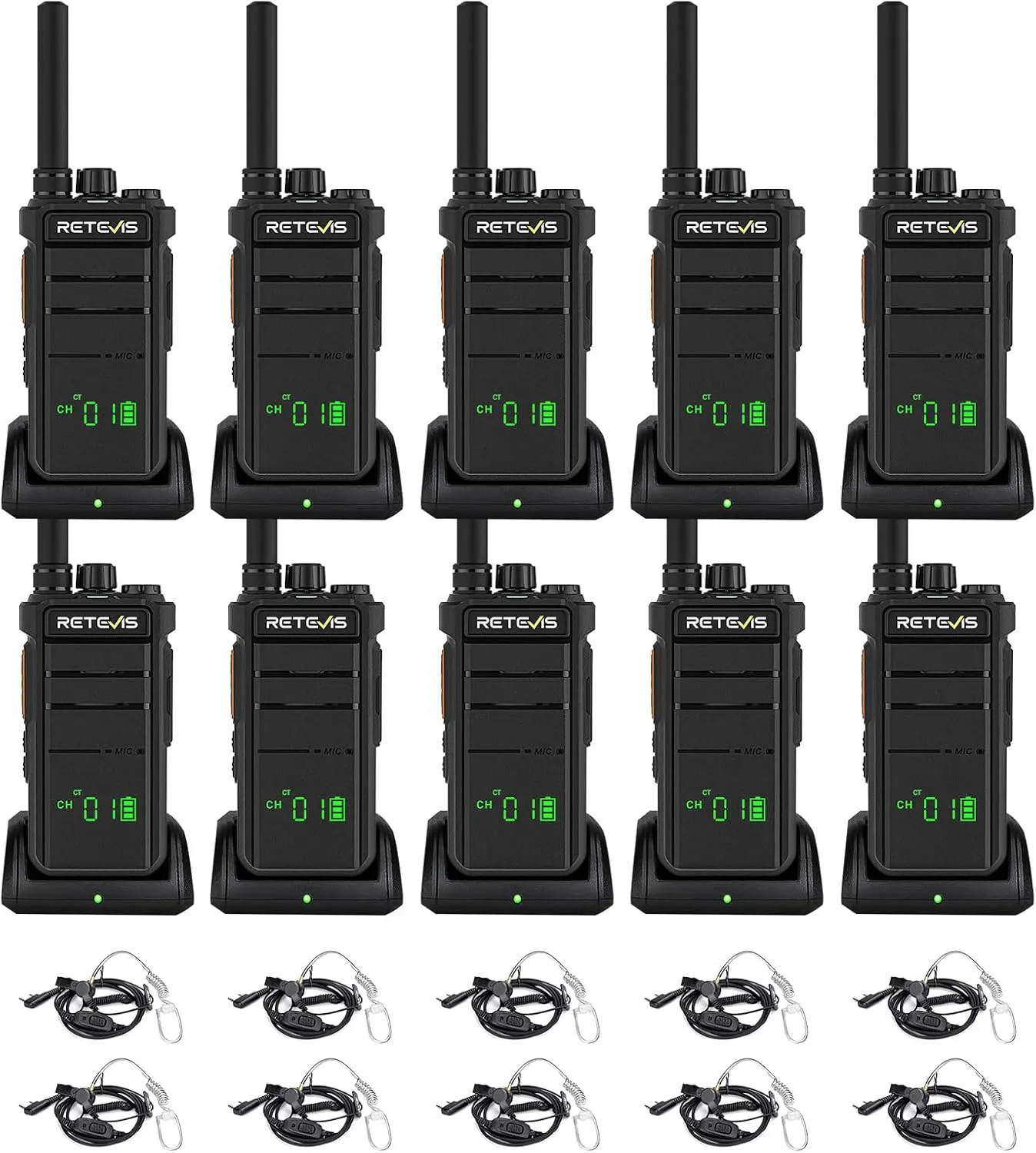 Retevis RB26H Walkie Talkies Long Range,Walkie Talkies with Earpiece, GMRS Radio, USB-C, Hidden Display, 2000mAh Battery, Flashlight, Two Way Radio Long Range for Hospitality Healthcare(10 Pack)