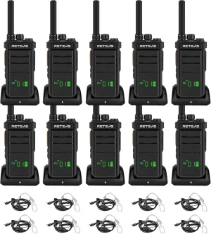 Retevis RB26H Walkie Talkies Long Range,Walkie Talkies with Earpiece, GMRS Radio, USB-C, Hidden Display, 2000mAh Battery, Flashlight, Two Way Radio Long Range for Hospitality Healthcare(10 Pack)