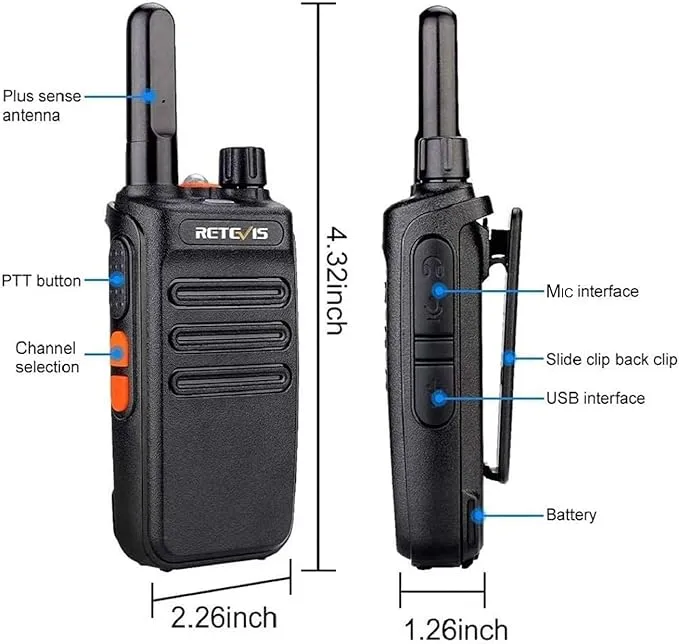 Retevis RB35 Walkie Talkie 6 Pack, Small and Lightweight Two Way Radios Rechargeable, Flashlight, Hands Free, Handheld Portable 2 Way Radio for Staff Grocery Stores Travel Gift Skiing Event