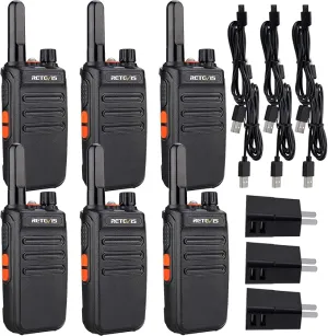 Retevis RB35 Walkie Talkie 6 Pack, Small and Lightweight Two Way Radios Rechargeable, Flashlight, Hands Free, Handheld Portable 2 Way Radio for Staff Grocery Stores Travel Gift Skiing Event