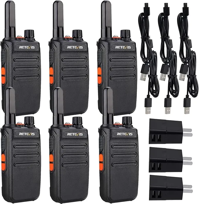 Retevis RB35 Walkie Talkie 6 Pack, Small and Lightweight Two Way Radios Rechargeable, Flashlight, Hands Free, Handheld Portable 2 Way Radio for Staff Grocery Stores Travel Gift Skiing Event