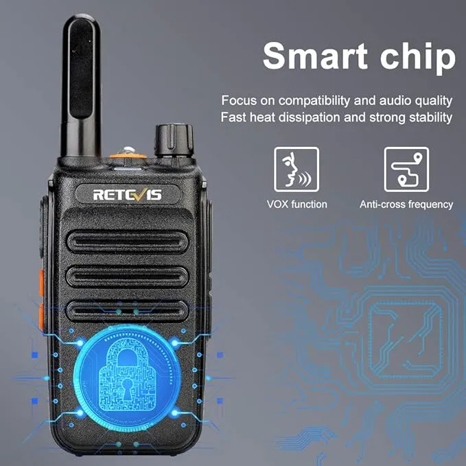 Retevis RB35 Walkie Talkie 6 Pack, Small and Lightweight Two Way Radios Rechargeable, Flashlight, Hands Free, Handheld Portable 2 Way Radio for Staff Grocery Stores Travel Gift Skiing Event