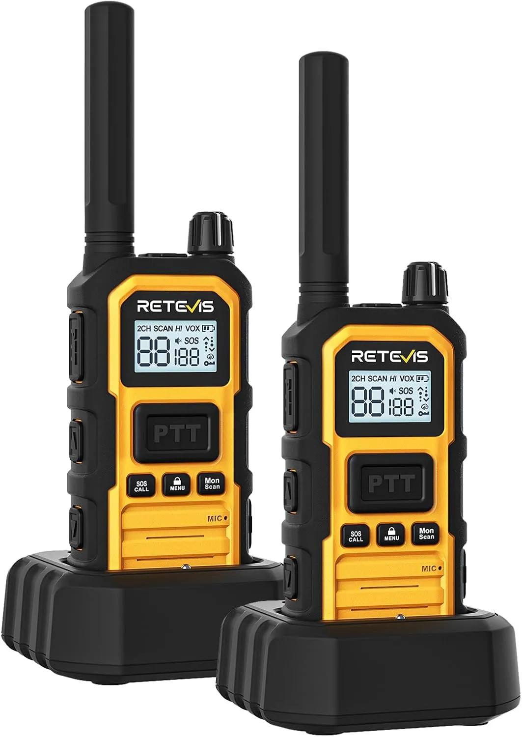 Retevis RB48 Plus Walkie Talkies Long Range, IP67 Waterproof Heavy Duty GMRS Two Way Radios, NOAA, USB-C Rechargeable, Vibration Alert, Emergency 2 Way Radios, for Off-Roading Hunting(2 Pack)