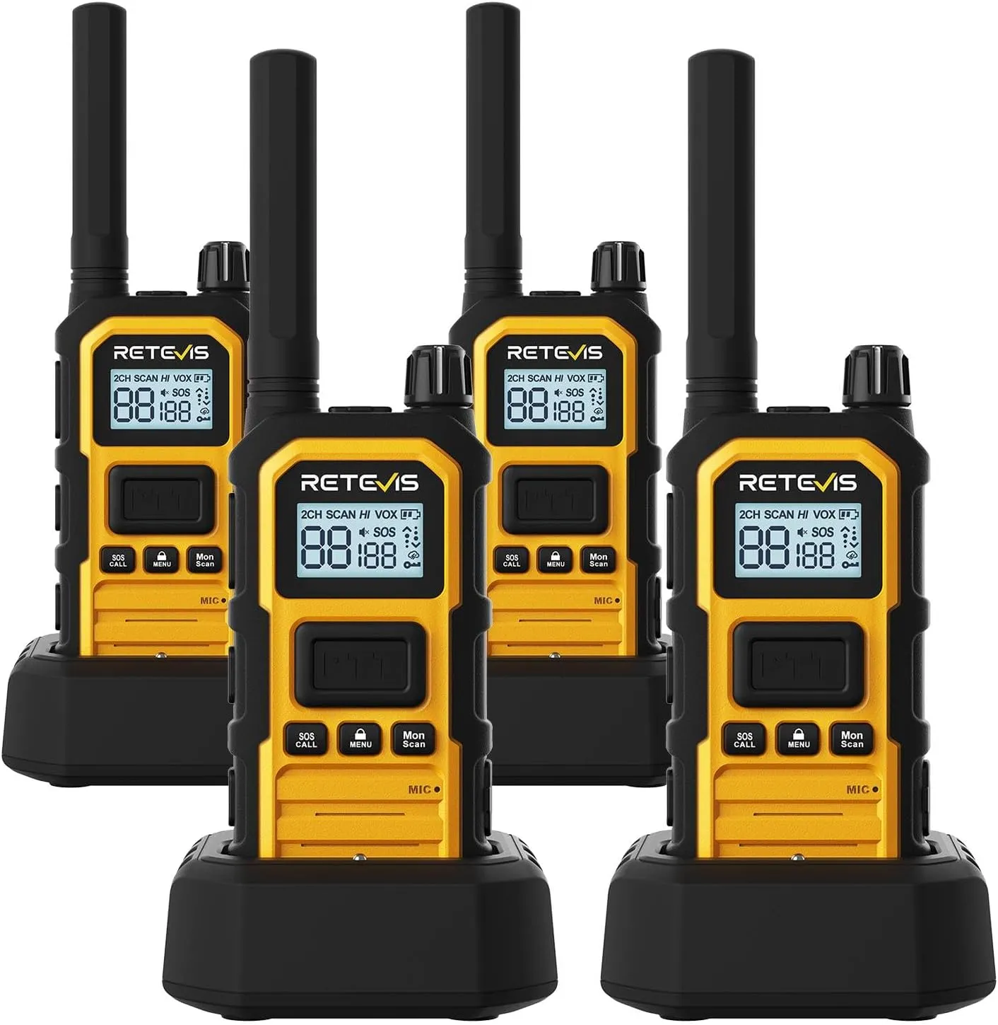 Retevis RB48P Walkie Talkies for Adults, GMRS Waterproof 2 Way Radio Long Range, Heavy Duty Rechargeable Two Way Radios, Group Call, Dual PTT, Vibration Alert, NOAA(4 Pack)