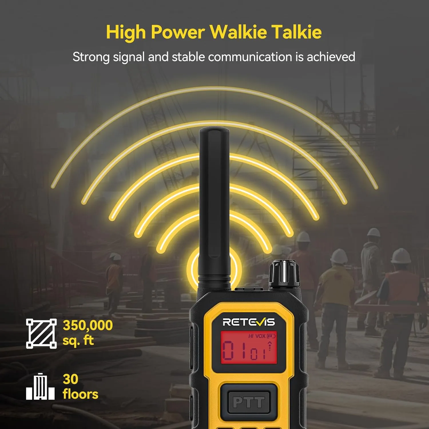 Retevis RB48P Walkie Talkies for Adults, GMRS Waterproof 2 Way Radio Long Range, Heavy Duty Rechargeable Two Way Radios, Group Call, Dual PTT, Vibration Alert, NOAA(4 Pack)