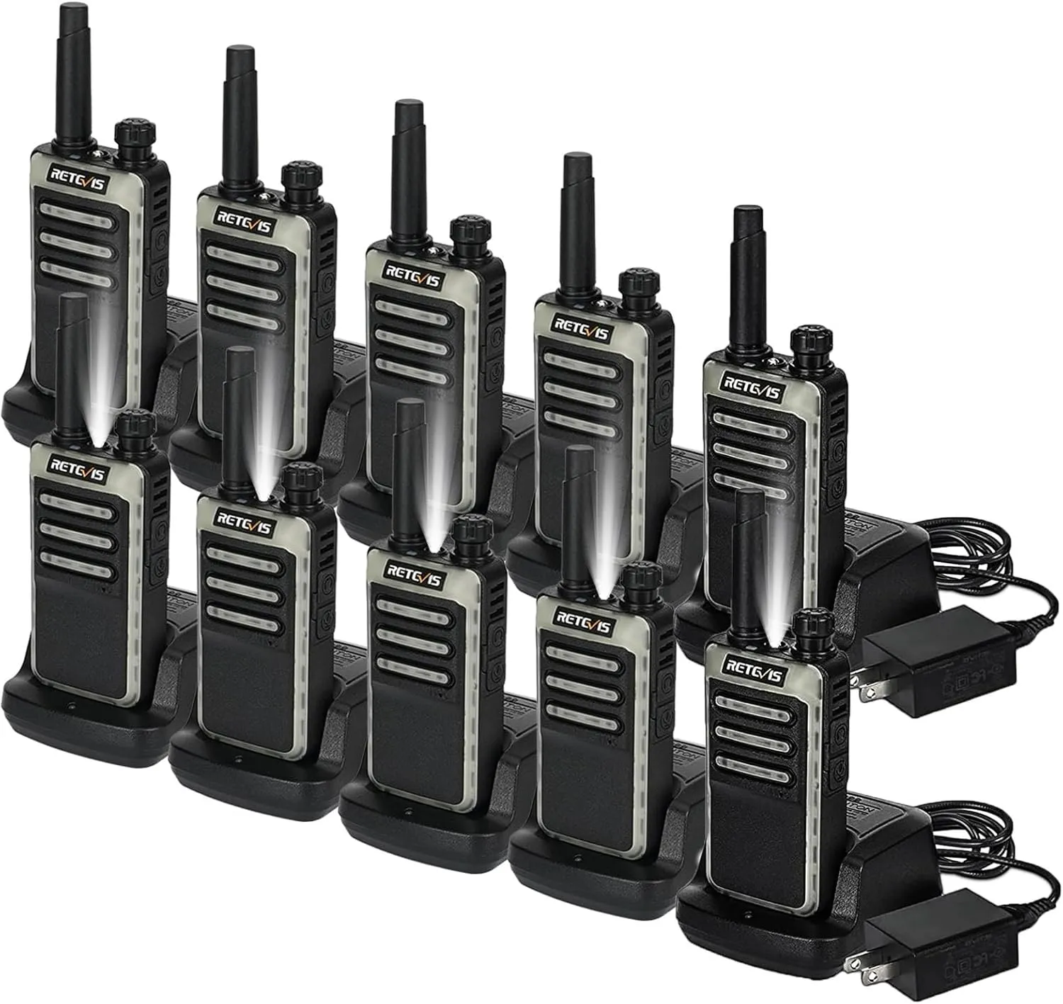 Retevis RB66 Fast Charging Two Way Radio,2 Way Radios Walkie Talkies Long Range,Flashlight,Fluorescent Design,USB-C Charging,FRS Walkie-Talkie for Campground Salon Event Planning(10 Pack)