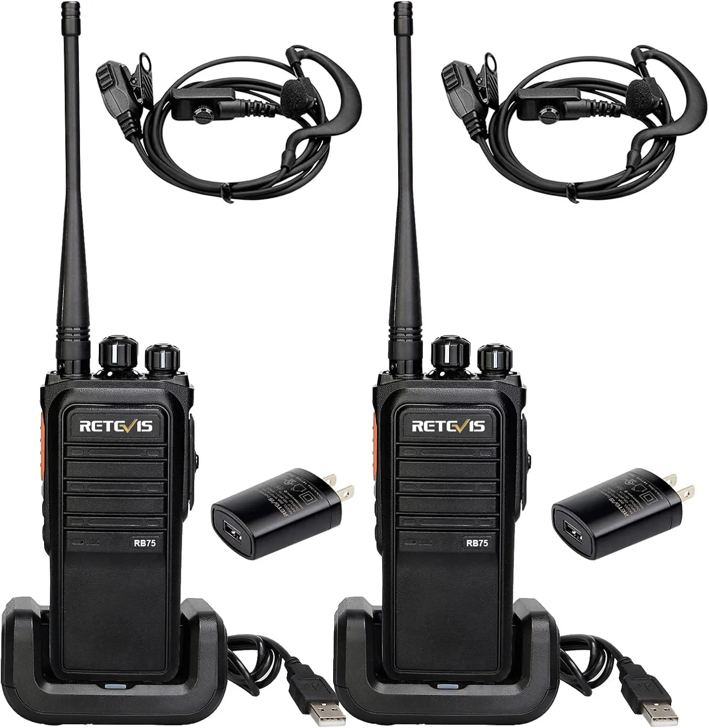 Retevis RB75 GMRS Two Way Radio, 4500mAh Big Battery, Waterproof Walkie Talkies Long Range, Hands-Free, Emergency Radio, Walkie Talkie with Earpiece for Hunting Hiking Camping Cruise (2 Pack)