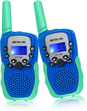 Retevis RT388 Walkie Talkies for Kids, Toys for 6-12 Year Old Boy Girl, Long Range 2 Way Radio 22 Channel with Backlit LCD Flashlight, Kids Gifts for Boys Girls Family Games Outdoor(Blue Green 1 Pair)