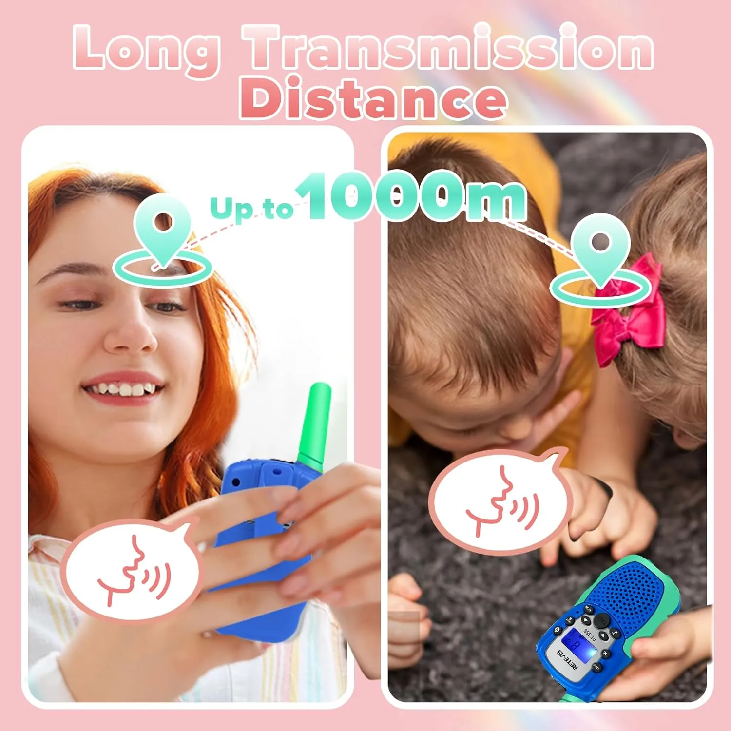 Retevis RT388 Walkie Talkies for Kids, Toys for 6-12 Year Old Boy Girl, Long Range 2 Way Radio 22 Channel with Backlit LCD Flashlight, Kids Gifts for Boys Girls Family Games Outdoor(Blue Green 1 Pair)