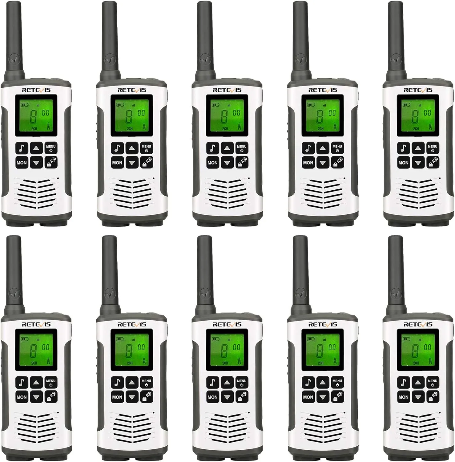 Retevis RT45 Walkie Talkies 10 Pack, Two Way Radio Long Range, AA Rechargeable LCD Display, 22 Channels Flashlight VOX, 2 Way Radios for Adult, Business Retail School Hotel