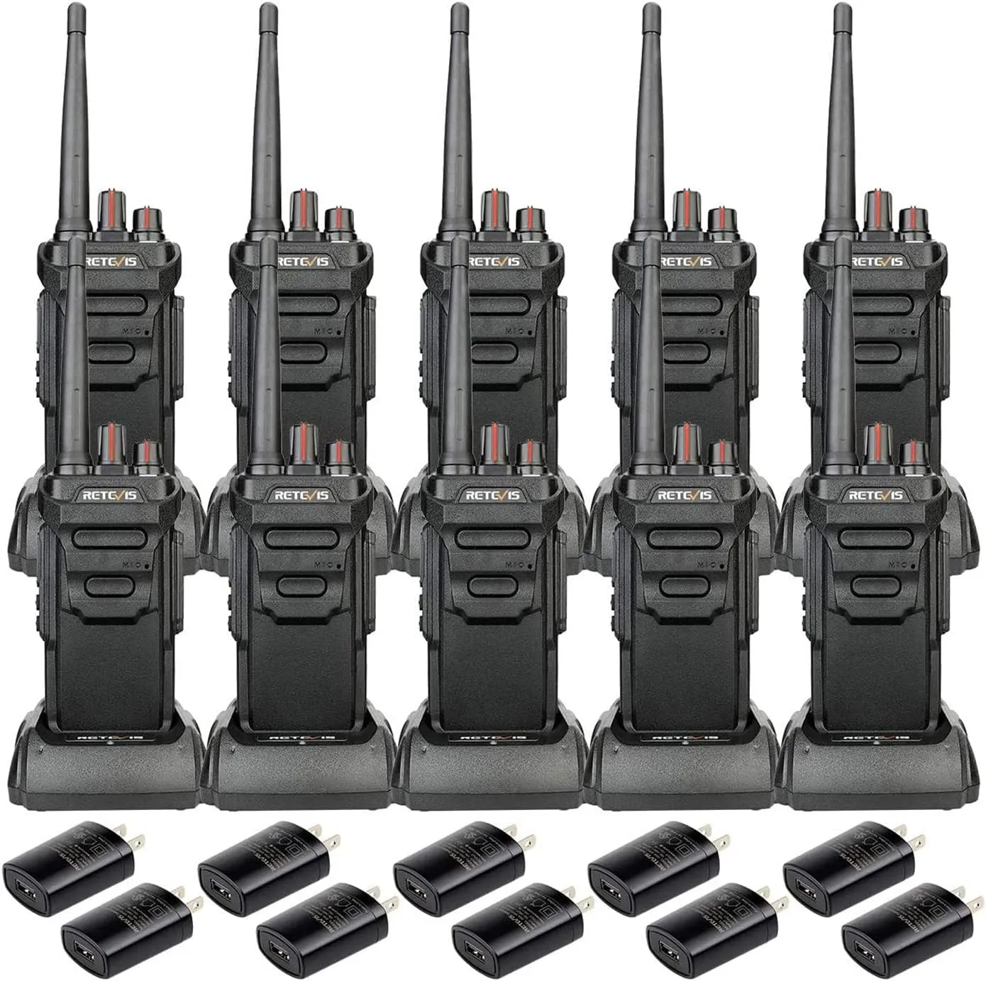 Retevis RT48 Waterproof Walkie Talkies for Adults,Heavy Duty 2 Way Radio,Professional/Business Two Way Radio,1200mAh Battery,VOX,SOS Alarm,Rechargeable Radios for Outdoor Construction School(10 Pack)