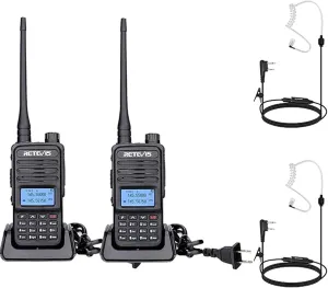 Retevis RT85 Ham Radios Long Range(2 Pack) with AI Active Noise Reduction Walkie Talkie Earpiece(2 Pack), Dual Band Radio, Built in VFO, DTMF, VOX, Flashlight, Handheld Ham Radios