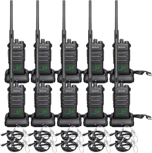 Retevis RT86 Bulk Walkie Talkies for Adult with Earpiece, High Power Two Way Radios Long Range, Business/Professional,Heavy Duty 2 Way Radios Rechargeable, for Industry Construction Logistics(10 Pack)