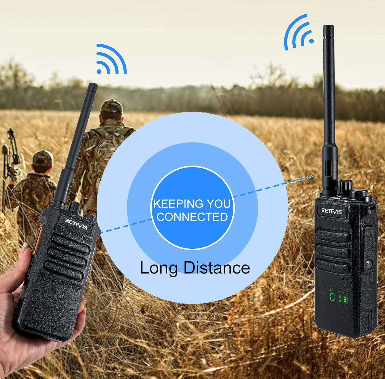 Retevis RT86 Two Way Radios Long Range,Professional Walkie Talkies with 2600mAh Rechargeable,Remote Alarm,Flashlight,Shatterproof Display,Handheld 2 Way Radio for Off-Roading Overland Farm(2 Pack)