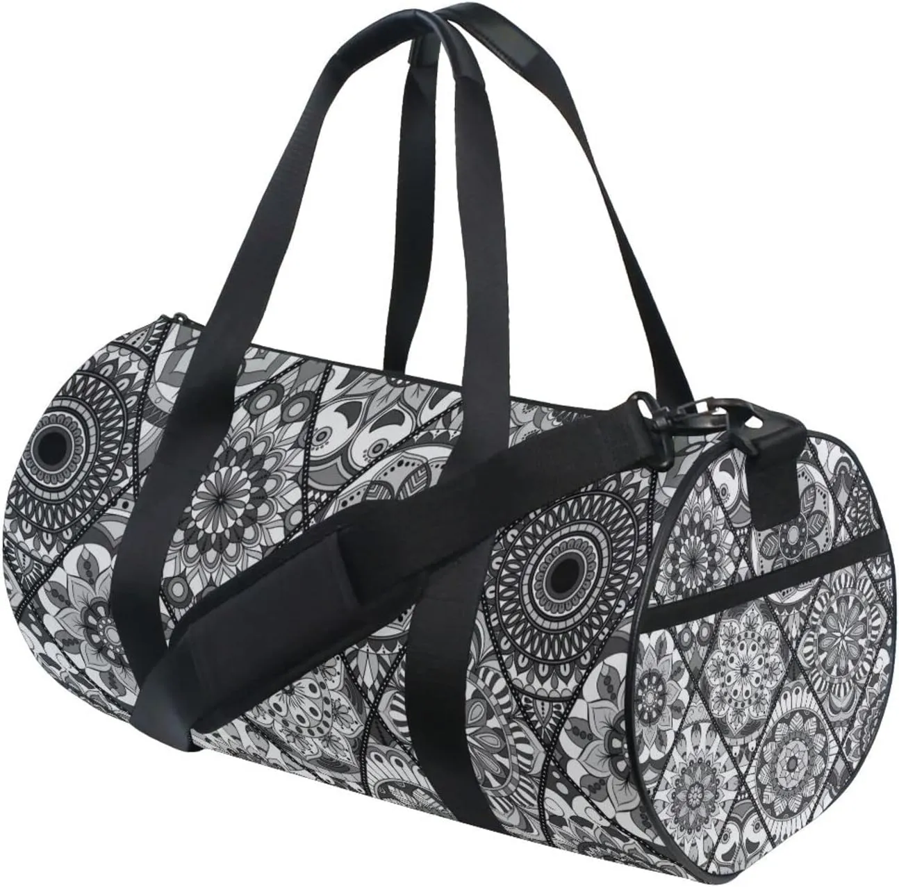 Retro Tribal Mandala Flowers Islam, Arabic, Indian, Ottoman Motifs Duffel Bag, Foldable Canvas Travel Tote for Gym Sports with Inner Pockets, Durable Lightweight Fitness Bag for Overnight Workout