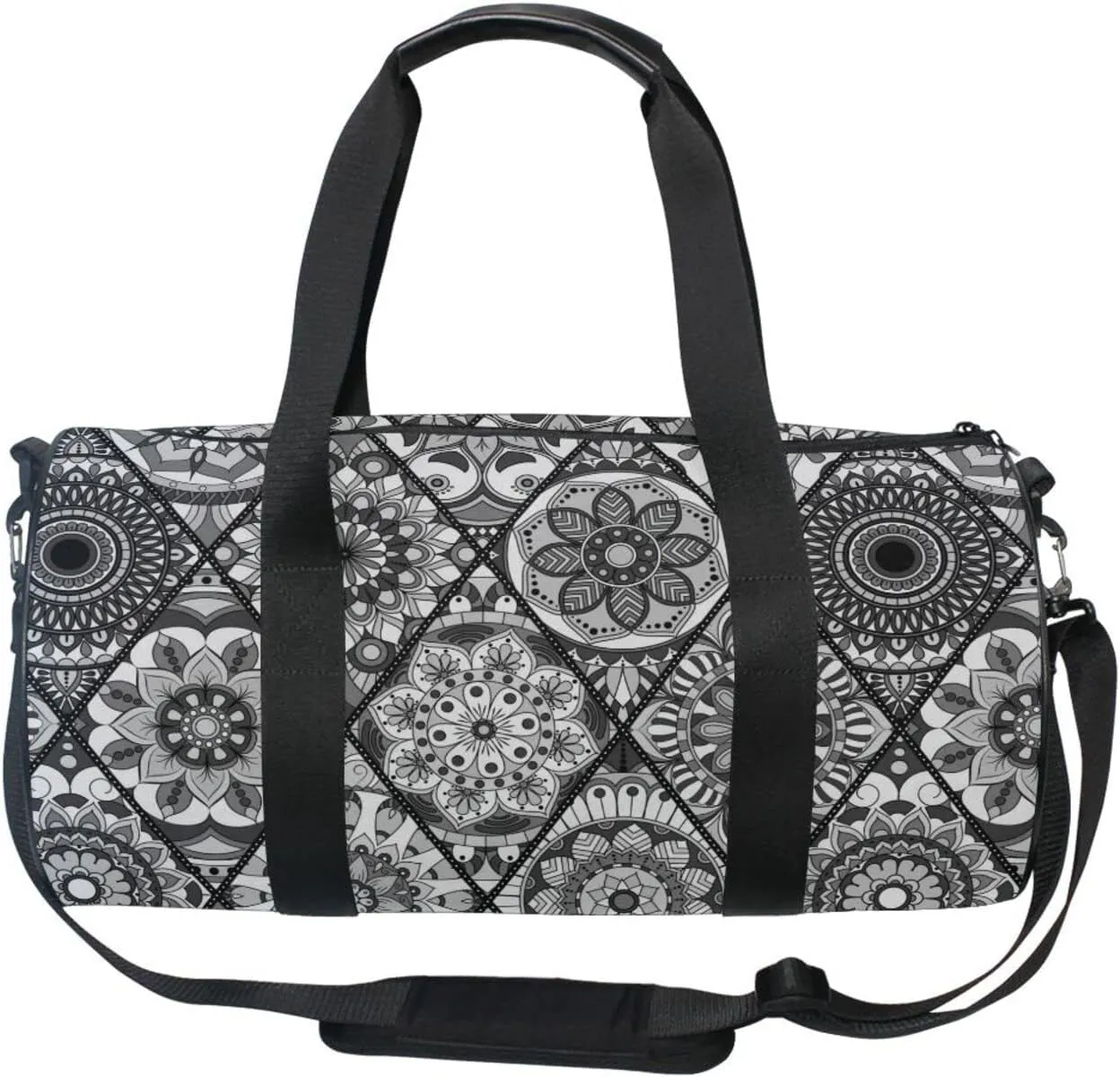 Retro Tribal Mandala Flowers Islam, Arabic, Indian, Ottoman Motifs Duffel Bag, Foldable Canvas Travel Tote for Gym Sports with Inner Pockets, Durable Lightweight Fitness Bag for Overnight Workout