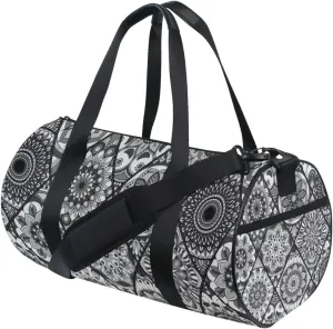 Retro Tribal Mandala Flowers Islam, Arabic, Indian, Ottoman Motifs Duffel Bag, Foldable Canvas Travel Tote for Gym Sports with Inner Pockets, Durable Lightweight Fitness Bag for Overnight Workout
