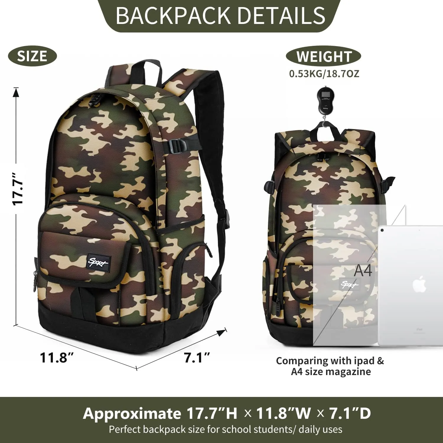 rickyh style School Backpack Travel Bag for Men & Women Lightweight College Back Pack with Laptop Compartmen