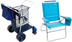 Rio Brands Wonder Wheeler Deluxe Beach Cart and Rio Beach 17" Extended Height Folding Chair Bundle