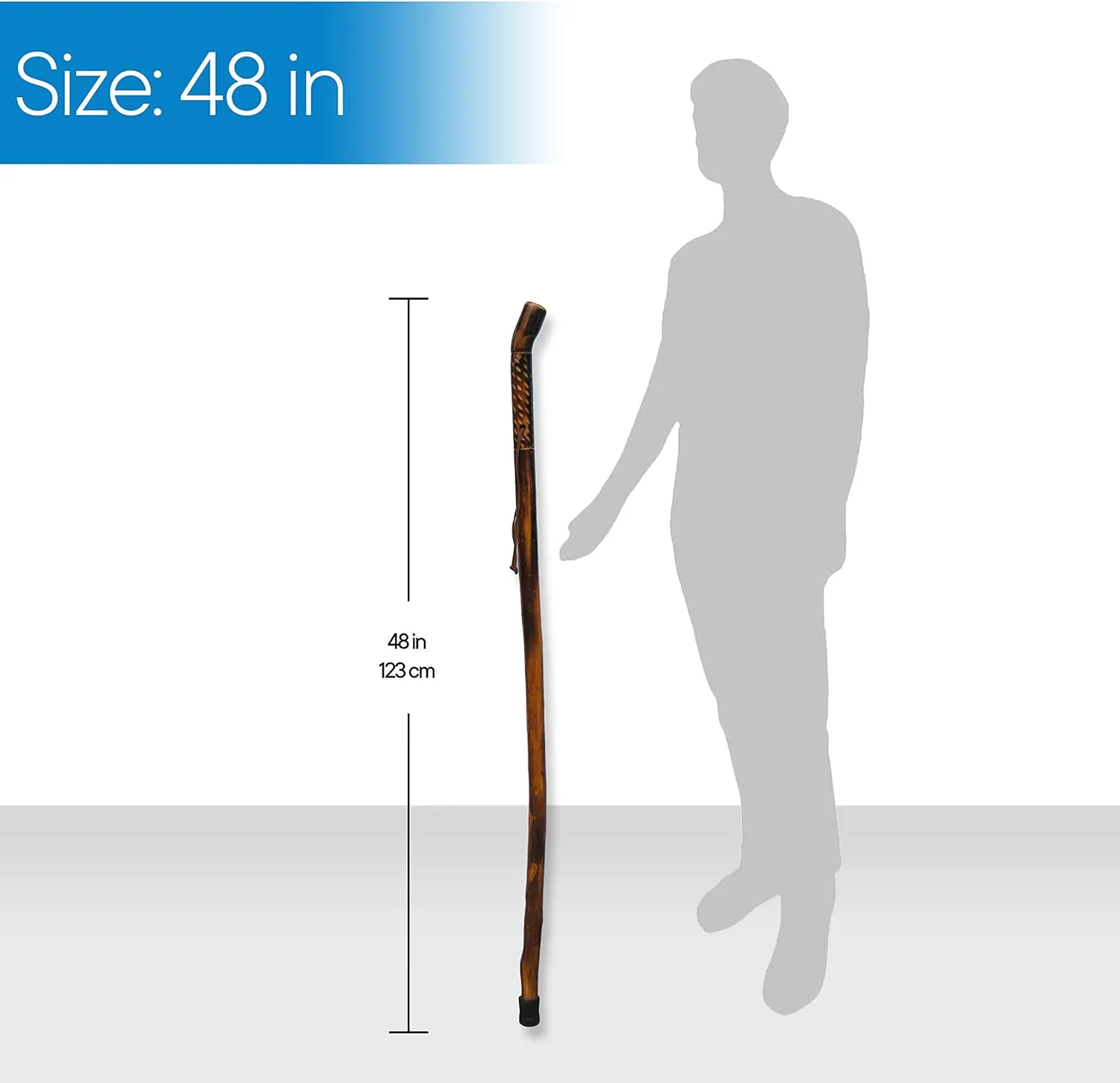 RMS Nature Wood Walking Stick - Wooden Hiking Stick and Trekking Pole with Leather Wrist Strap